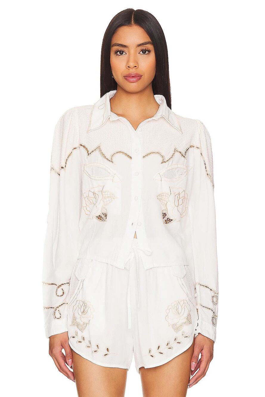 Jen's Pirate Booty Jolene Western Button Down Top Bone White Size M NWT